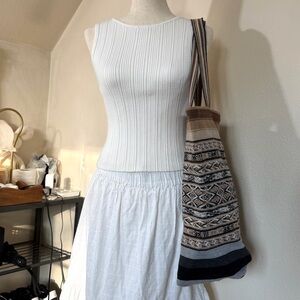 Striped Patterned Tote Bag - Brown, Black, Gray